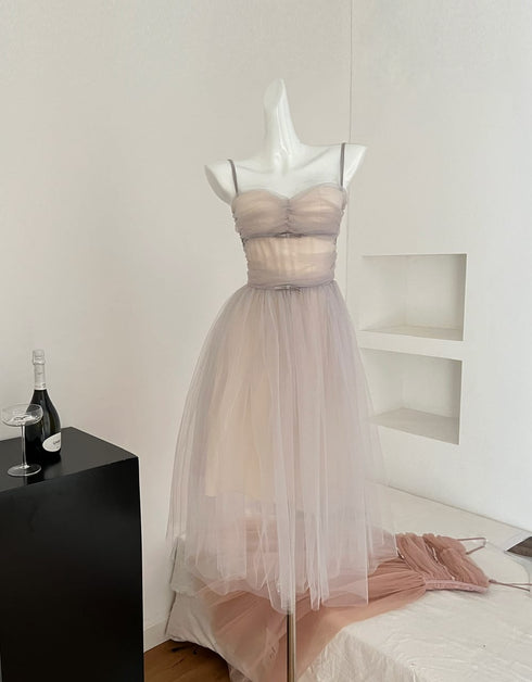 Mesh Sleeveless Thin Strap Tulle Dress